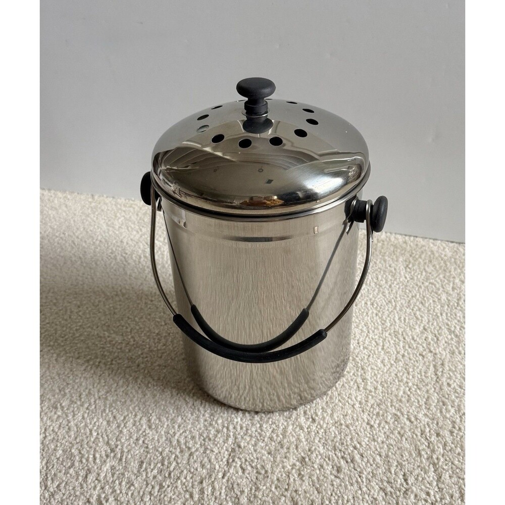 Grip-Ez Countertop Compost Bin Kitchen 1 Gallon Odorless Stainless Steel w/Lid - Picture 2 of 13